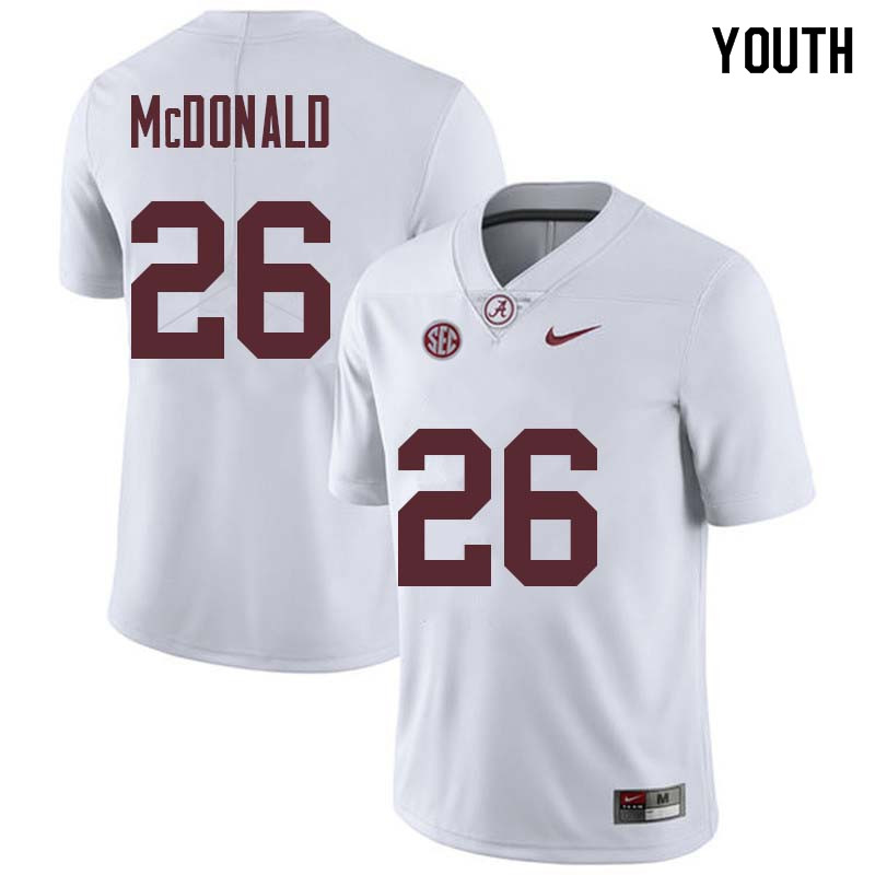 Youth Alabama Crimson Tide Kyriq McDonald #26 White College Stitched Football Jersey 23AO077XX